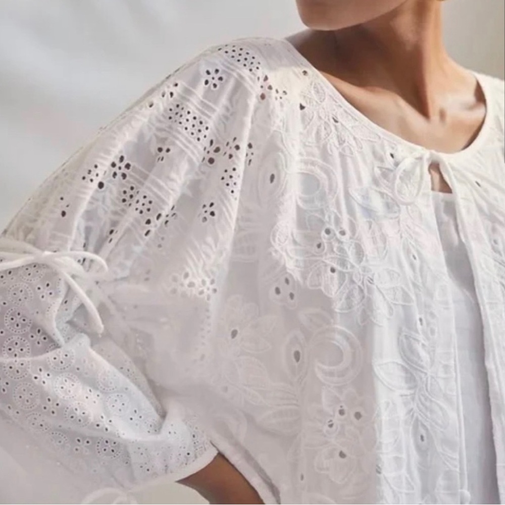 NWT Anthropology Maeve Eyelet Balloon Sleeve Tassel Cardigan, Cover Up, or Tunic
